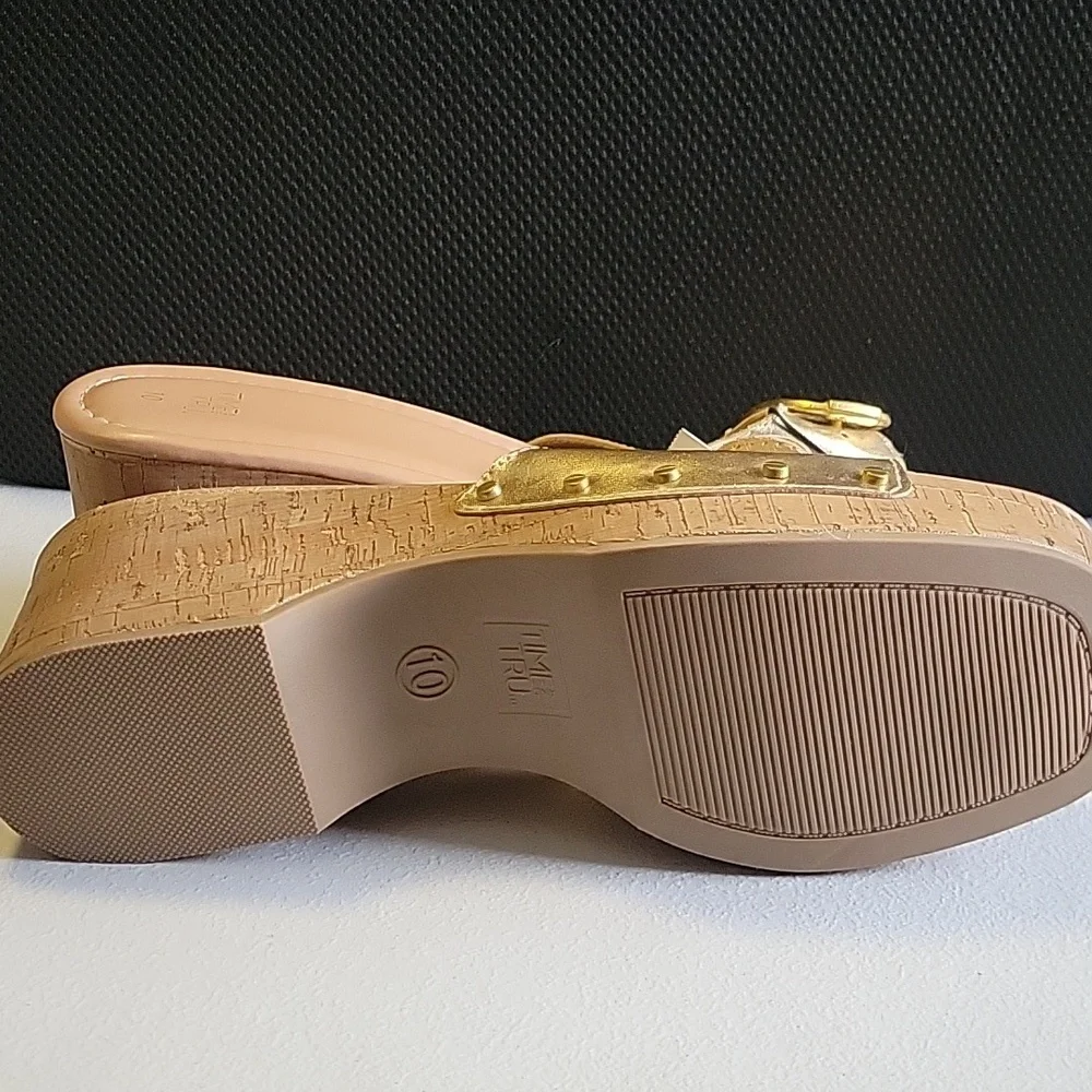 Gold Slide Sandals with Buckle
